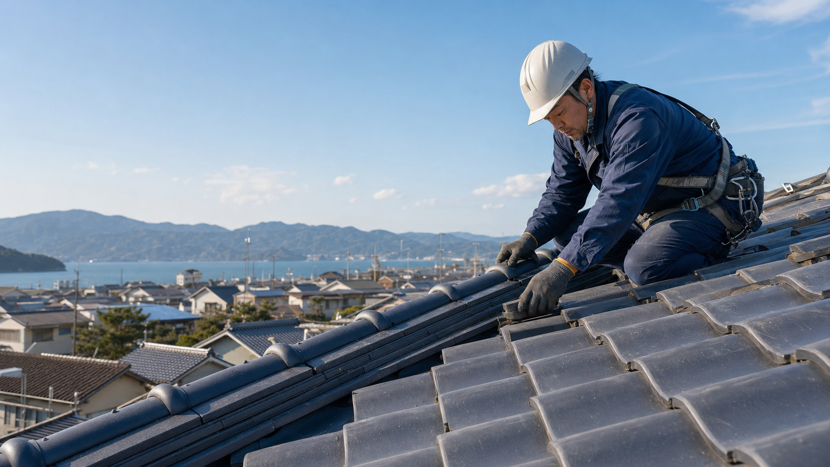 瓦屋根で作業する職人の施工イメージ